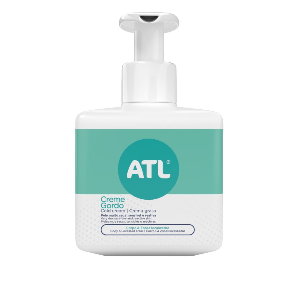 ATL® Creme gordo protege a pele da secura extrema causada por agentes externos (frio, vento, detergentes, etc.). Está também indicado para o cuidado das zonas mais secas do corpo (cotovelos, joelhos, pés).